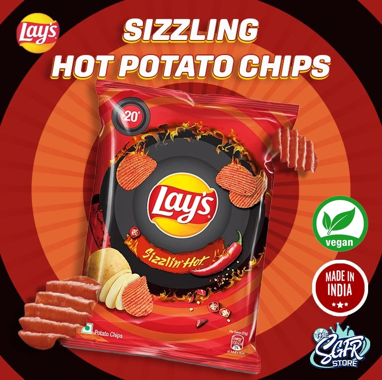 Lays Sizzling Hot Potato Chips (Vegan, Made in India)
