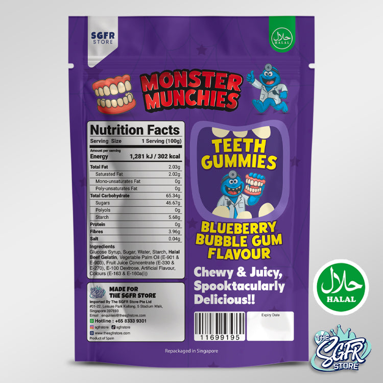 Monster Munchies, Blueberry Bubble Gum (100g)