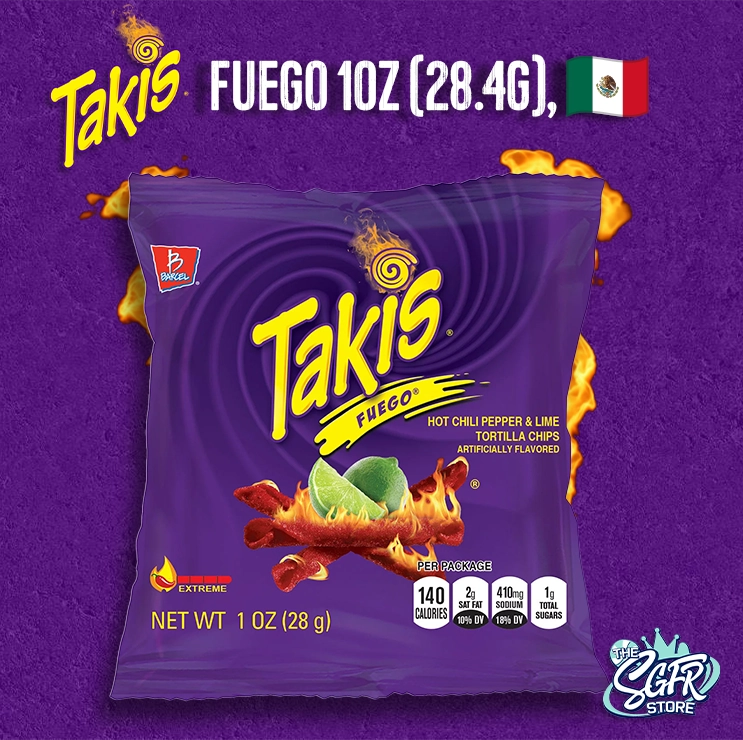 Takis Fuego Mexican Chips BARCEL, 4 Bags 65 G EACH 