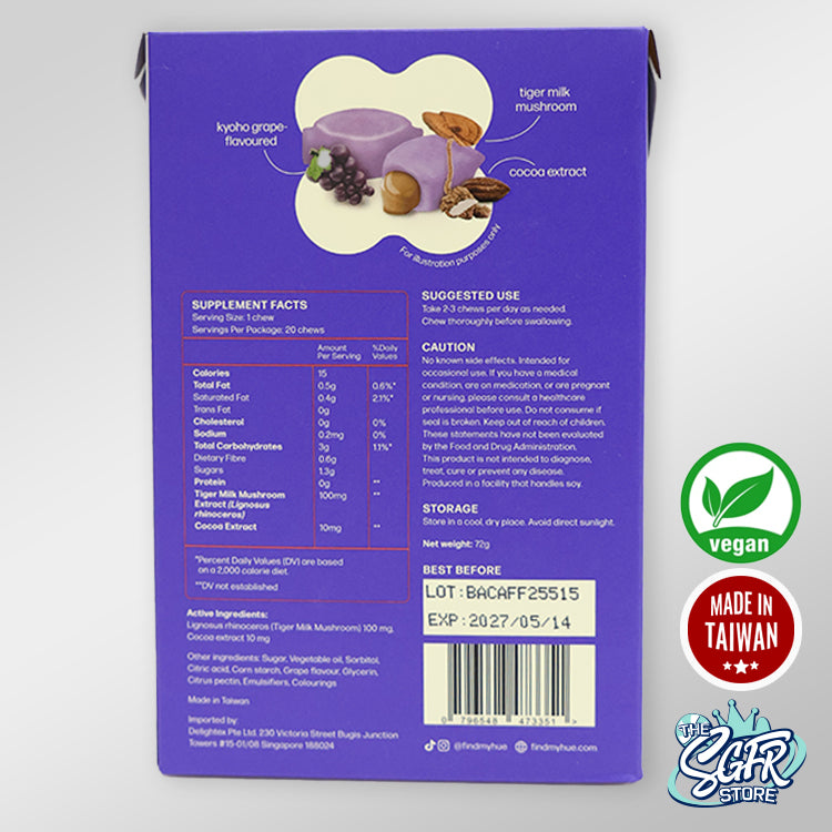 Uplifting Chew! Contains Kyoho Grape with Tiger Milk Mushroom + Cocoa, Vegan