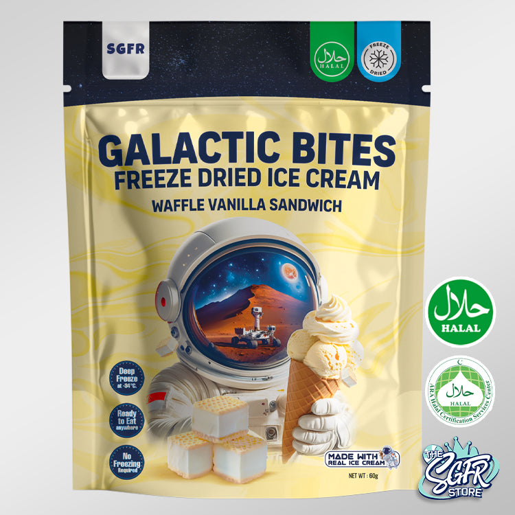 Galactic Bites, Waffle Vanilla Freeze Dried Ice Cream 60g, Halal